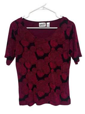 Vintage Chicos Design Shirt Small 0 Red Black Geometric Liquid Knit Top